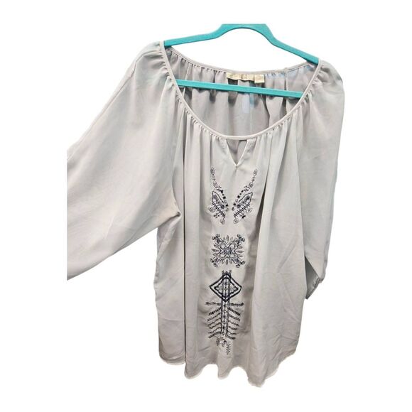 New Glory Tops - New Glory Sheer Embroidered Peasant Top Womens 2X